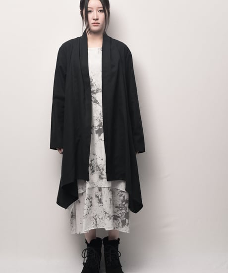 黒綿麻メンズショールカーディガン