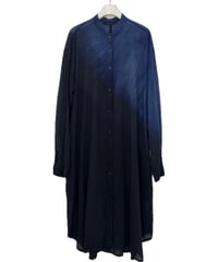 黒藍斜上グラデボイルスタンドロングシャツ