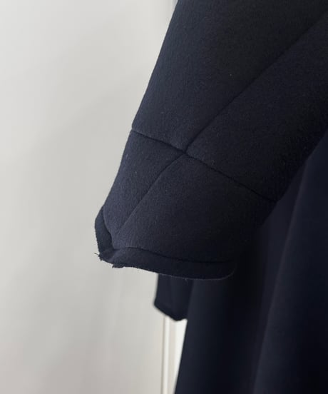 二重毛織断切黒ロングコーディガン