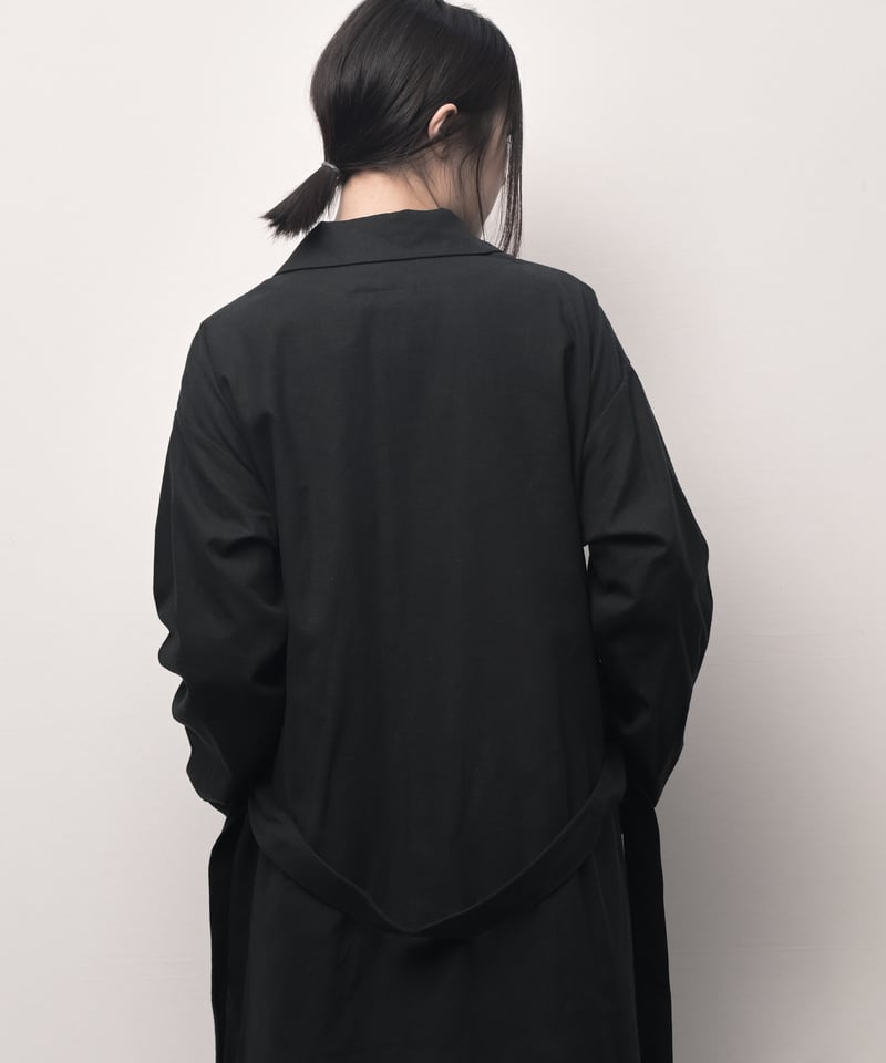 ワイドマント型トレンチコート　ブラック 黒綿麻ワイドロングトレンチコート | I R O F U S I online shop