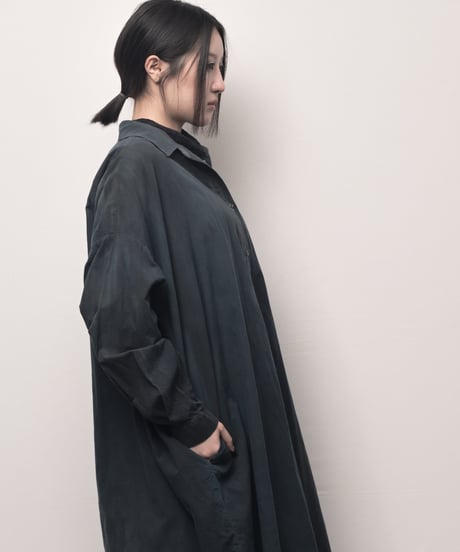 新藍墨コットンロングドロップシャツ