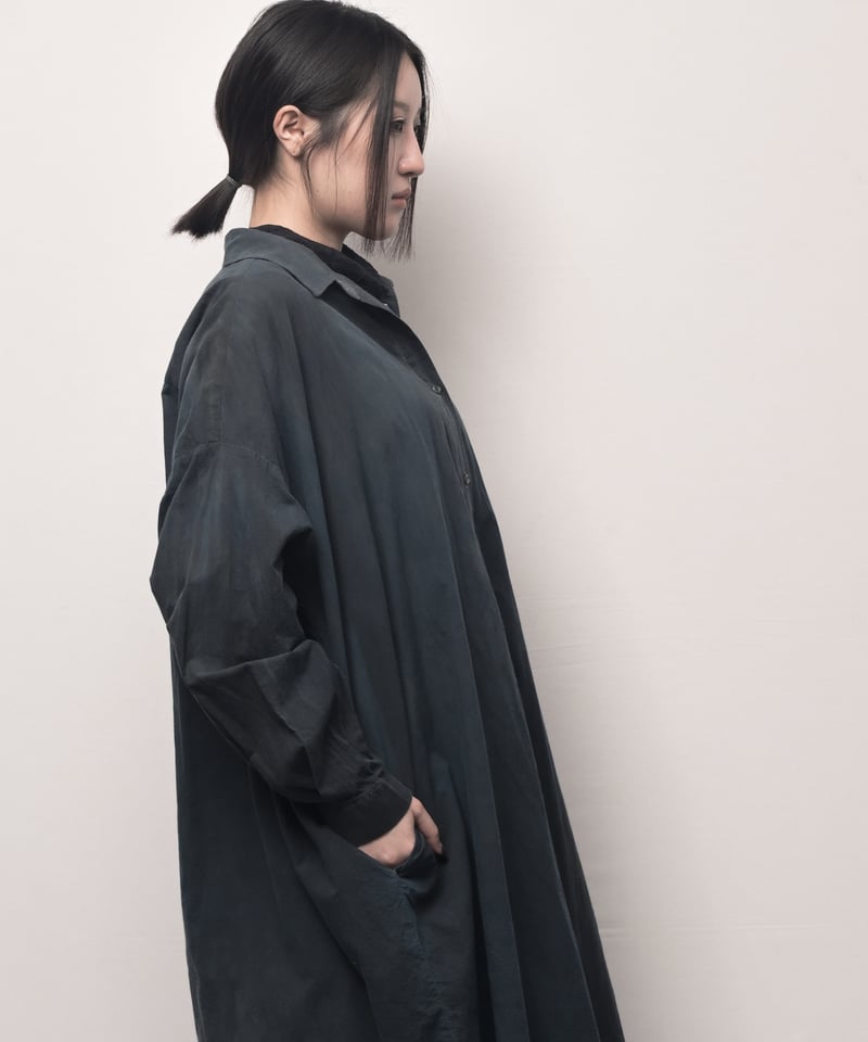 藍墨ウール日輪ロングドロップシャツ | I R O F U S I online shop