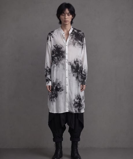 遊墨 コットンスタンドロングシャツ