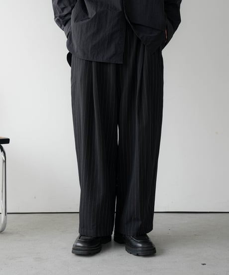HIGH-END PIN STRIPE WOOL WIDE TROUSERS