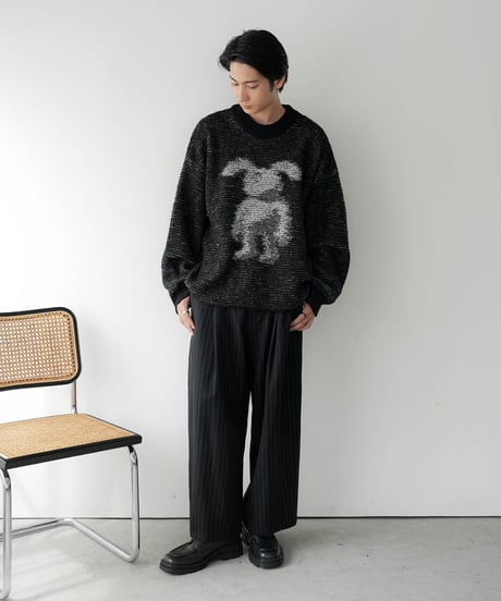 HIGH-END PIN STRIPE WOOL WIDE TROUSERS