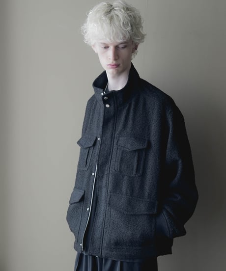 HERITAGE WOOLING HERRINGBONE TWEED HIGHNECK BLOUSON by Silver 950