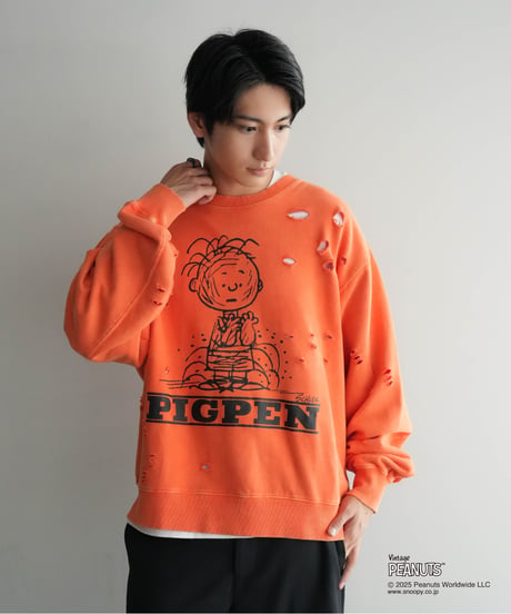 【CTHY+PEANUTSxDISCOVERED】DAMAGE PIGMENT DYED OVERSIZE SWEAT