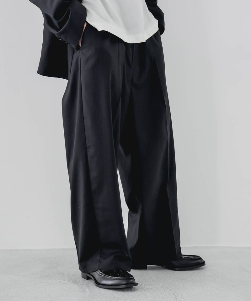 TWILL WIDE TAPERED SLACKS | CTHY