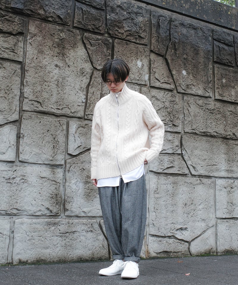 HERRINGBONE WIDE TAPERED SLACKS | CTHY