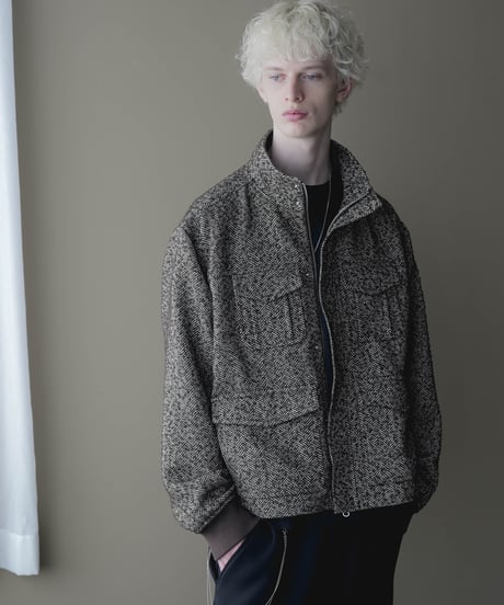 HERITAGE WOOLING HERRINGBONE TWEED HIGHNECK BLOUSON by Silver 950