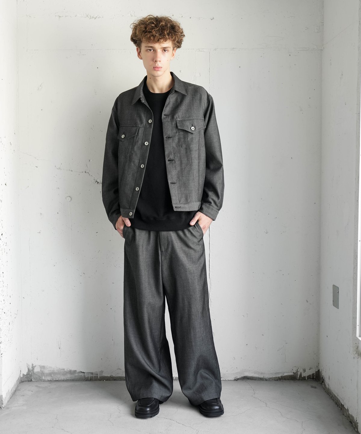 WOOL DENIM WIDE TROUSERS | CTHY