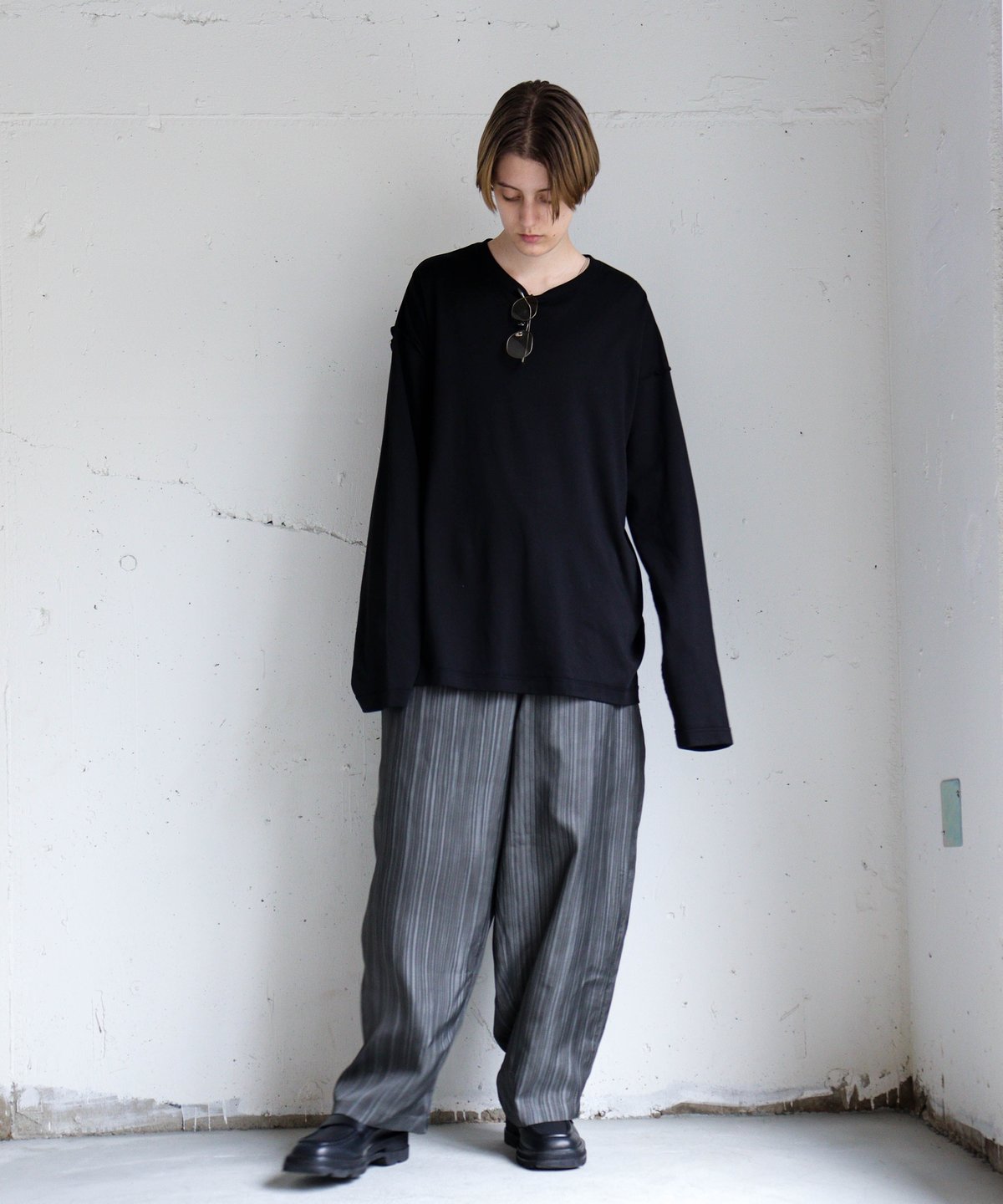 TROMPE-L’OEIL PLEATS WIDE PANTS