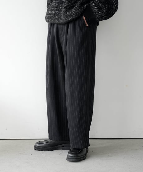 HIGH-END PIN STRIPE WOOL WIDE TROUSERS