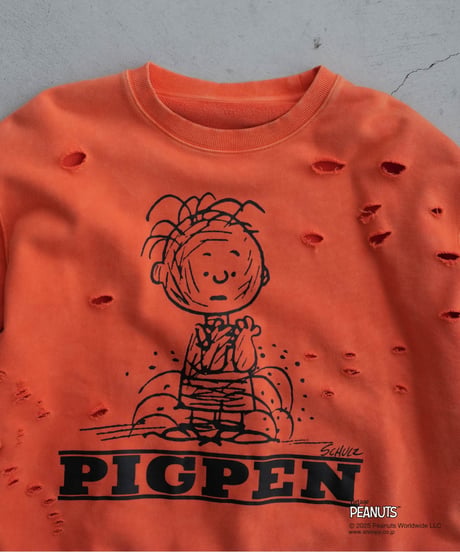 【CTHY+PEANUTSxDISCOVERED】DAMAGE PIGMENT DYED OVERSIZE SWEAT