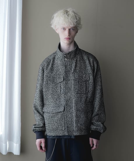 HERITAGE WOOLING HERRINGBONE TWEED HIGHNECK BLOUSON by Silver 950