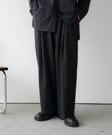 HIGH-END PIN STRIPE WOOL WIDE TROUSERS