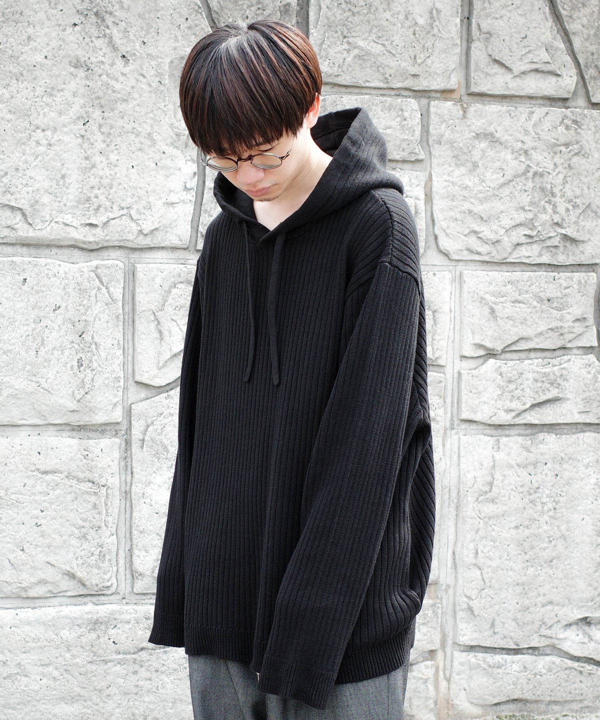 OVERSIZE RIB KNIT HOODIE