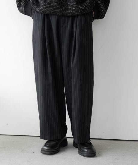 HIGH-END PIN STRIPE WOOL WIDE TROUSERS