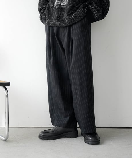 HIGH-END PIN STRIPE WOOL WIDE TROUSERS