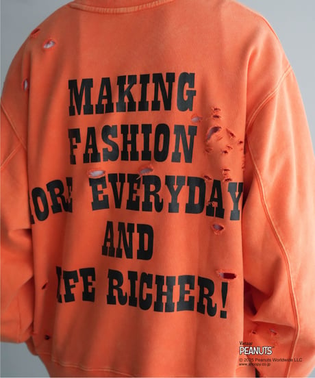 【CTHY+PEANUTSxDISCOVERED】DAMAGE PIGMENT DYED OVERSIZE SWEAT