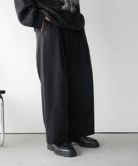 HIGH-END PIN STRIPE WOOL WIDE TROUSERS