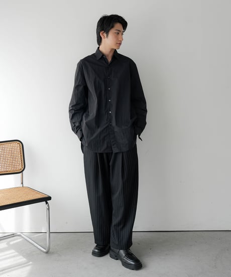 HIGH-END PIN STRIPE WOOL WIDE TROUSERS