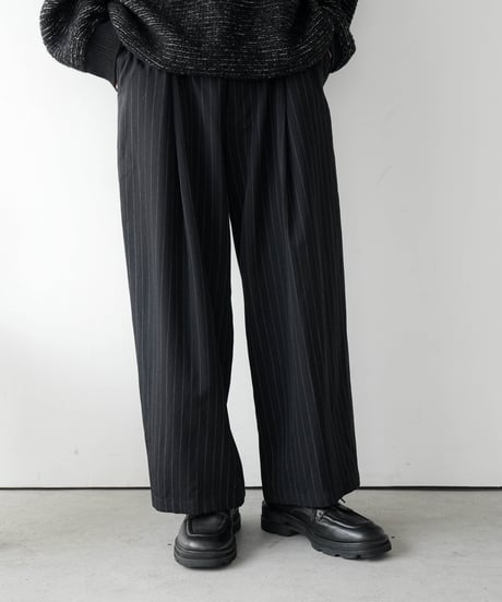 HIGH-END PIN STRIPE WOOL WIDE TROUSERS