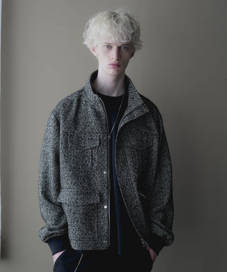 HERITAGE WOOLING HERRINGBONE TWEED HIGHNECK BLOUSON by Silver 950