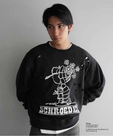 【CTHY+PEANUTSxDISCOVERED】DAMAGE PIGMENT DYED OVERSIZE SWEAT