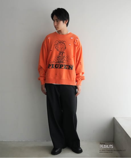 【CTHY+PEANUTSxDISCOVERED】DAMAGE PIGMENT DYED OVERSIZE SWEAT