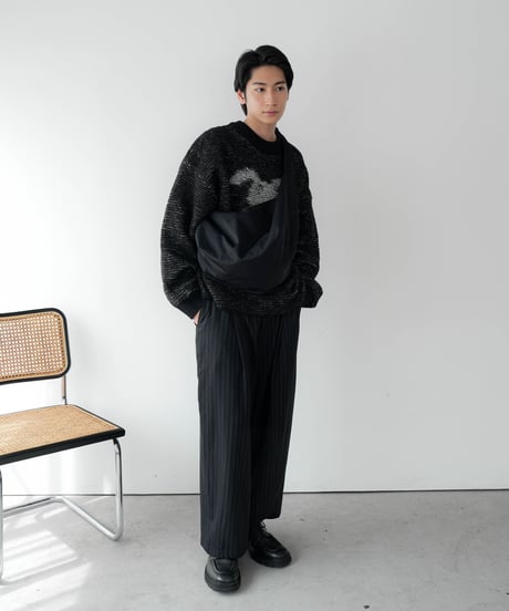 HIGH-END PIN STRIPE WOOL WIDE TROUSERS