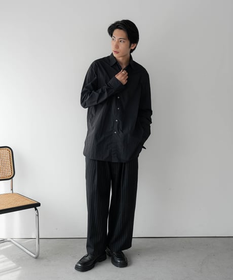 HIGH-END PIN STRIPE WOOL WIDE TROUSERS