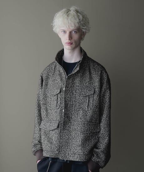 HERITAGE WOOLING HERRINGBONE TWEED HIGHNECK BLOUSON by Silver 950