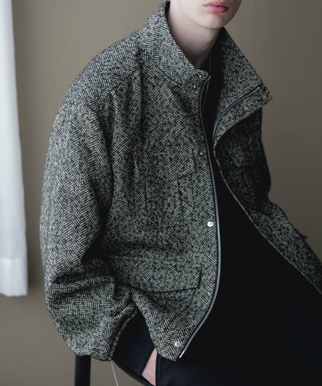 HERITAGE WOOLING HERRINGBONE TWEED HIGHNECK BLOUSON by Silver 950