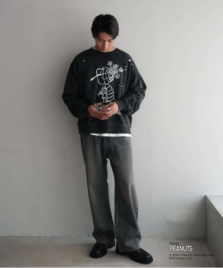 【CTHY+PEANUTSxDISCOVERED】DAMAGE PIGMENT DYED OVERSIZE SWEAT