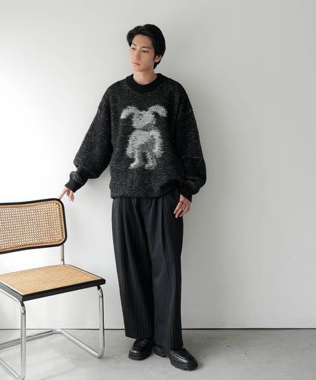HIGH-END PIN STRIPE WOOL WIDE TROUSERS