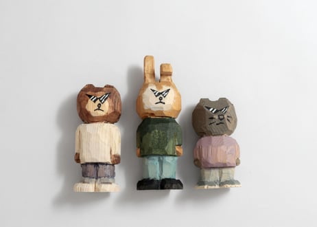 [再入荷] 猪原秀陽 木彫りのバッドアニマルズ フィギュア 3体セット