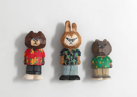 [再入荷] 猪原秀陽 木彫りのバッドアニマルズ 夏バージョン フィギュア 3体セット