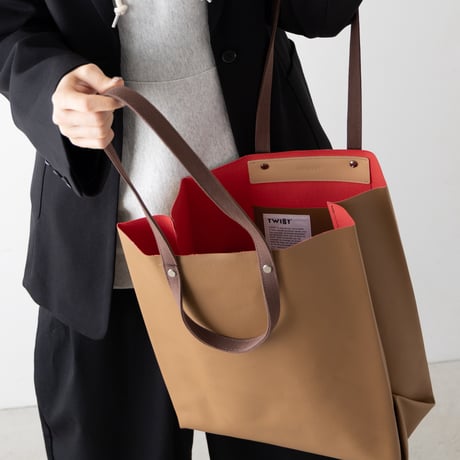 TWIST-SHOPPER Medium #CAMEL × CORAL PINK