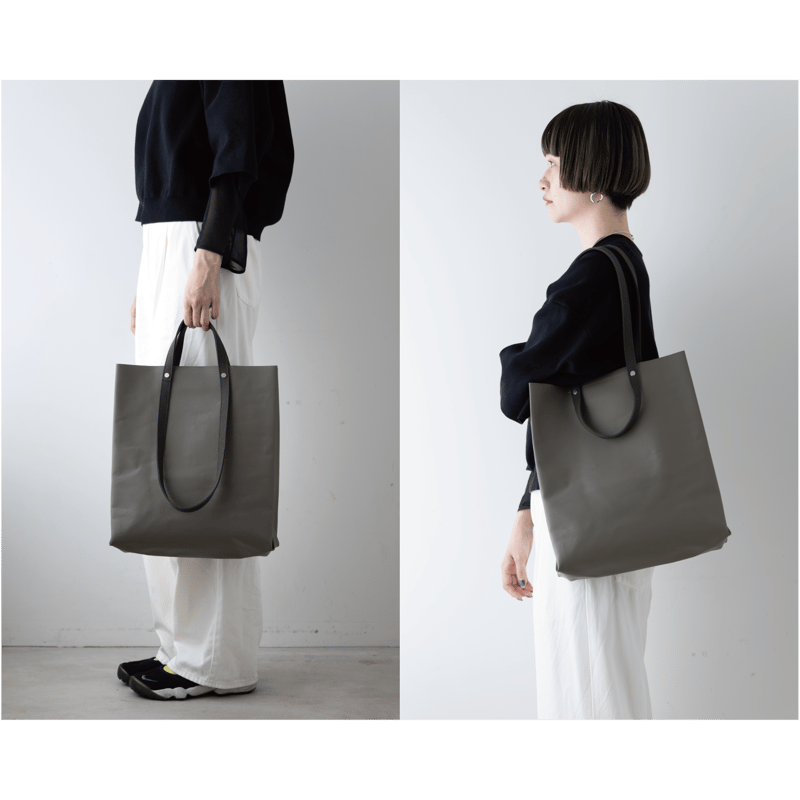 Melime Nubuck Leather Tote Bag/トートバッグ/グレー TWIST-SHOPPER Medium #GRAY × MARINE BLUE | .URU