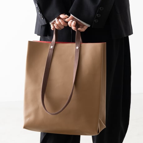 TWIST-SHOPPER Medium #CAMEL × CORAL PINK