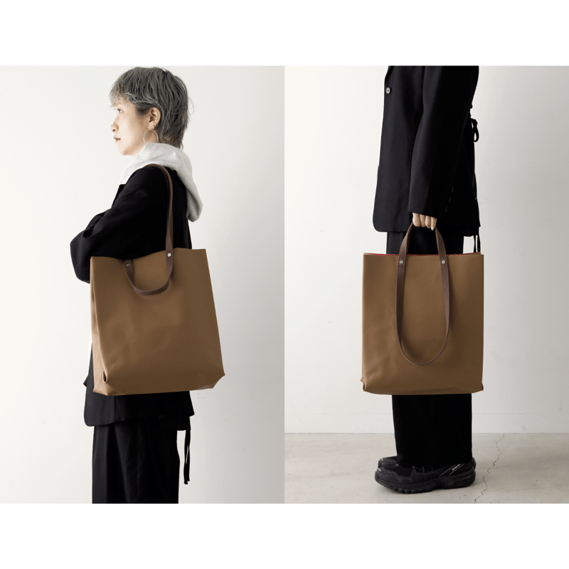 TWIST-SHOPPER Medium #CAMEL × CORAL PINK | .URU