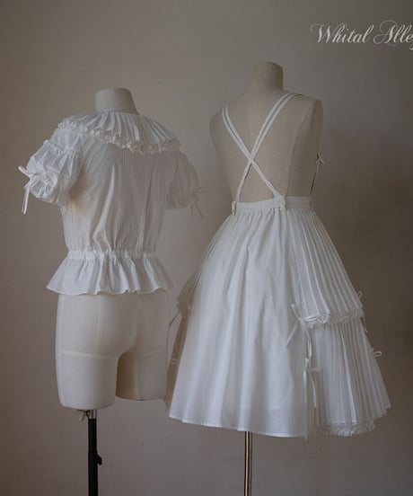 WhitalAlley / Whisper of Pleats コットン ツイストサスペンダースカート＋ブラウス [LO548]