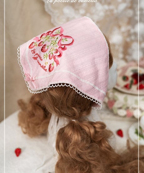 la poésie de camélia いちご 刺繍ロリィタ 刺繍ベルト・三角巾・ヘアバンド[LO474]