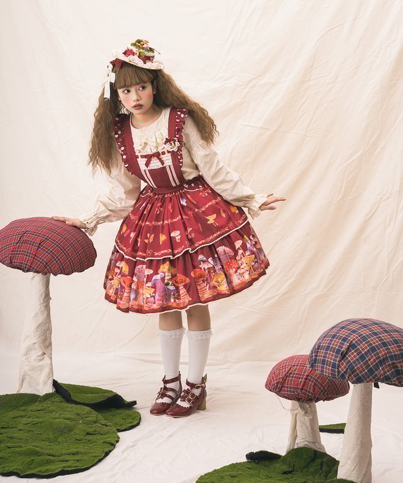 Miss Cube きのこの妖精 ロリィタドレス 胸当て付き吊スカート Miss Cube きのこの妖精 ロリィタドレス 胸当て付き吊スカート