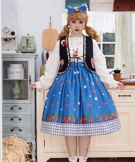 Miss Point りんご園 バイエルン風ロリィタドレス リバーシブルスカート、フリルブラウス、リバーシブルベスト [LO942]