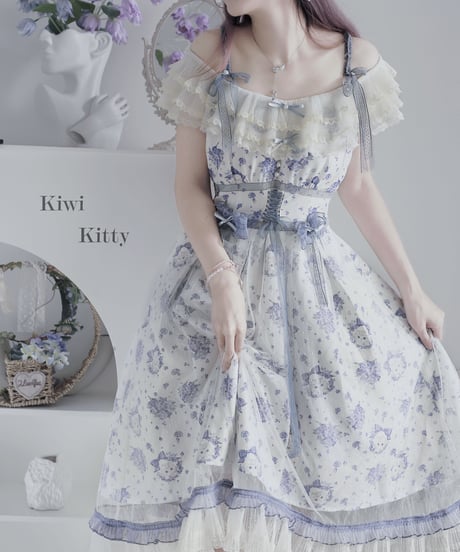 Kiwi Kitty 勿忘草と猫 JSK＋花丸＋帽子セット [LO550]