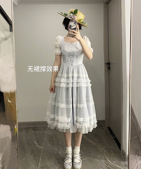 with PUJI  Letter and Poetry 貝風鈴 刺繍コルセットワンピース [LO519]