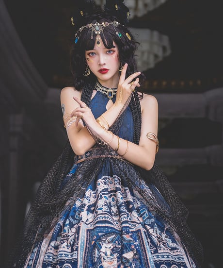 Dusk BASTET （ 黄昏贝斯特）エジプト風ロリィタ ホルターJSK ＋アクセサリーセット[LO350]