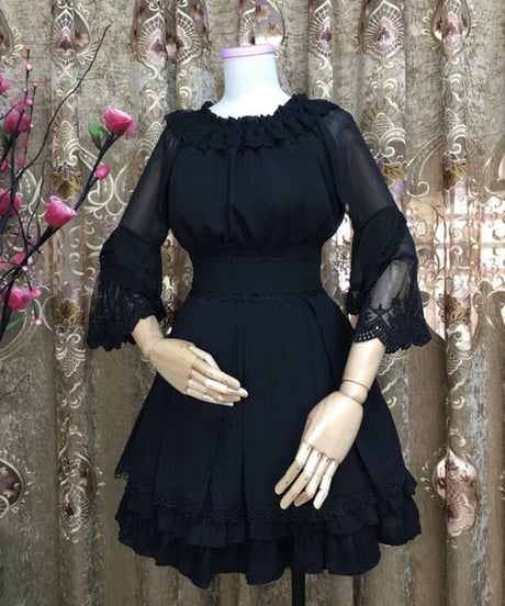 シフォン レース ラウンドネック 姫袖 ロリィタインナーブラウス [LO557]